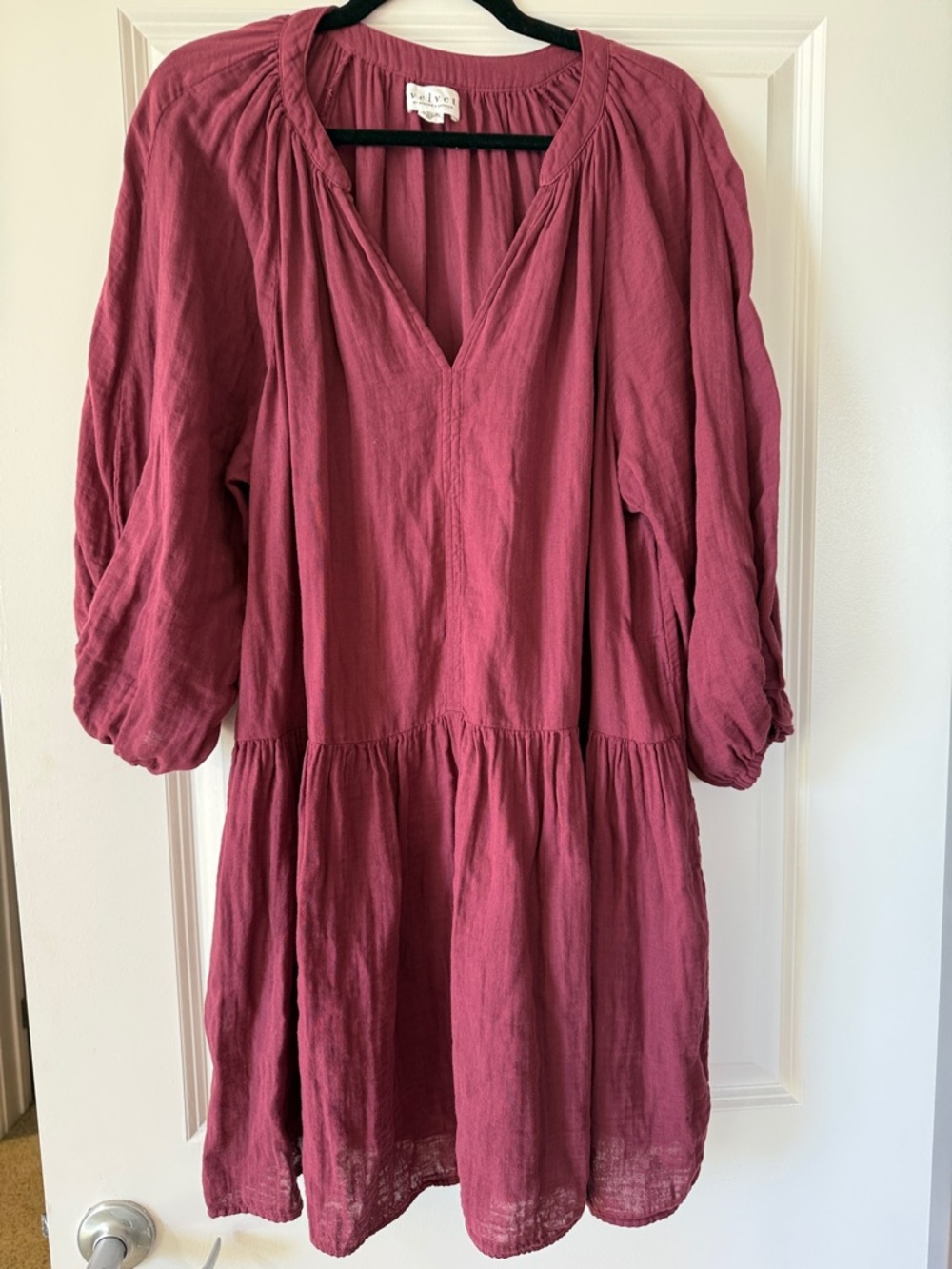 Velvet by Graham & Spencer Pink V-Neck Drop Waist Cotton Gauze Dress